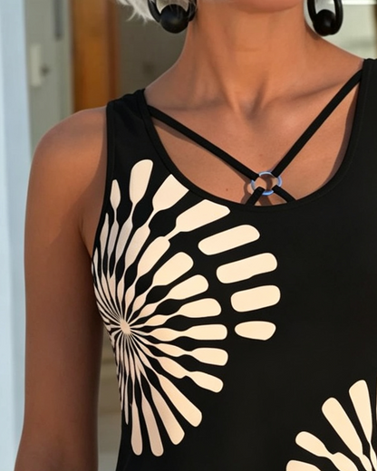 Geometric Print Crisscross Tie Tankini
