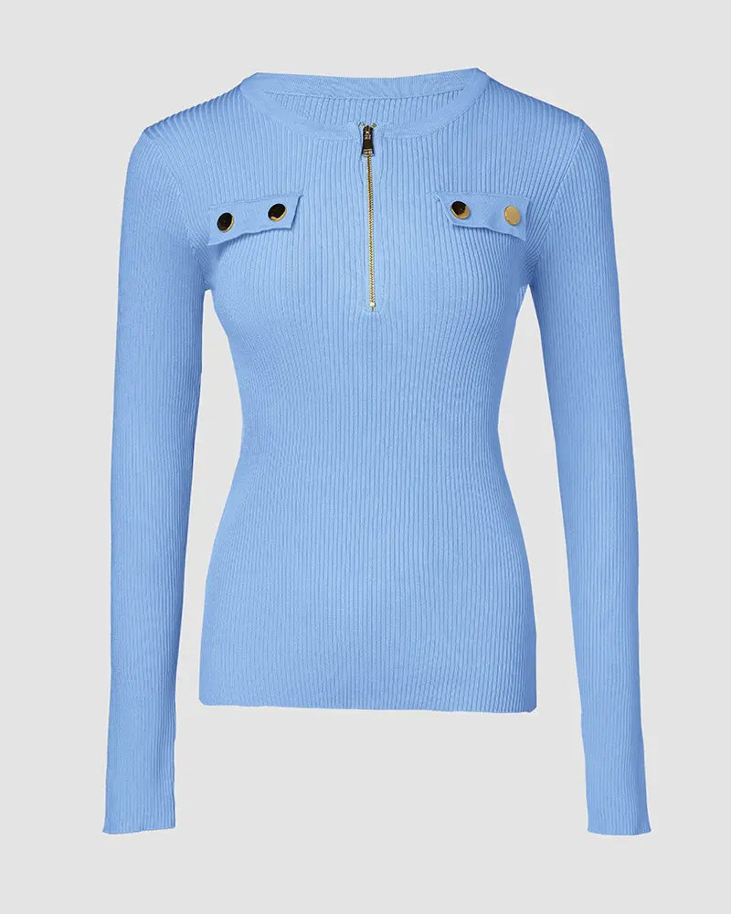 Casual solid color zipper long sleeve pullover 2024 f/w pullovers spring