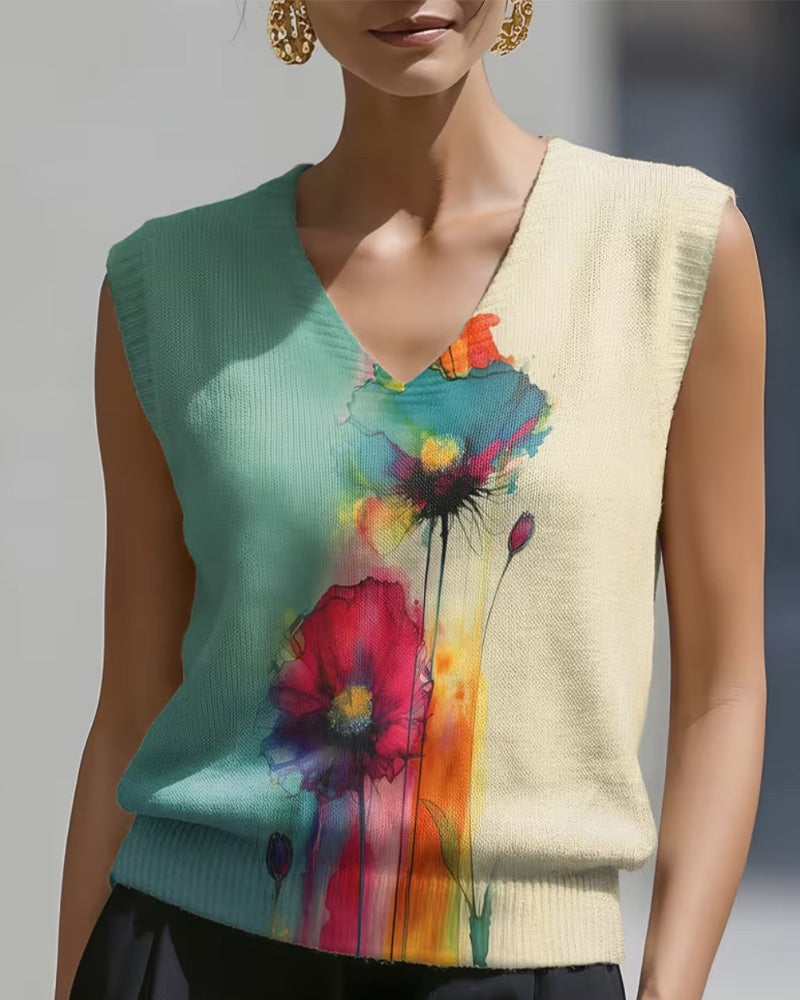 Watercolor Floral Waistcoat Pullover