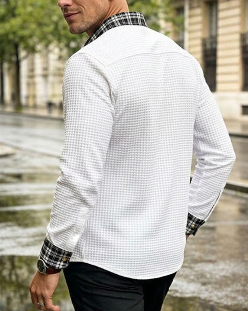 Men's Waffle Knit Casual Button-Down Shirt