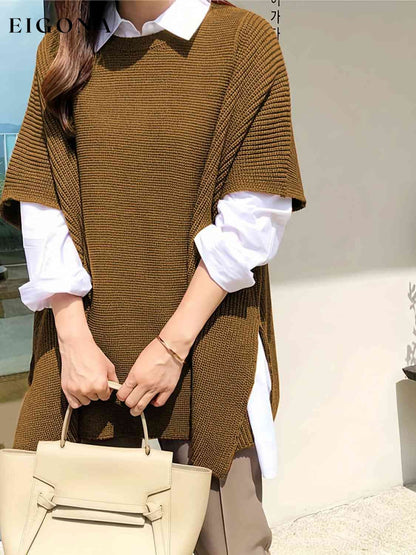 Plus Size Round Neck Slit Short Sleeve Sweater clothes M@Z@L Ship From Overseas