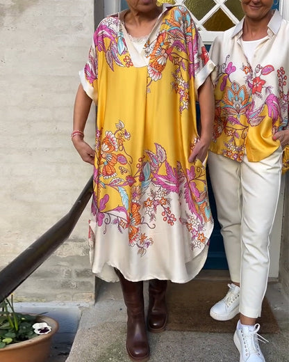 Lapel Printed Loose Dress
