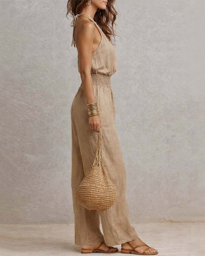 Elegant Halter Shirred Jumpsuit