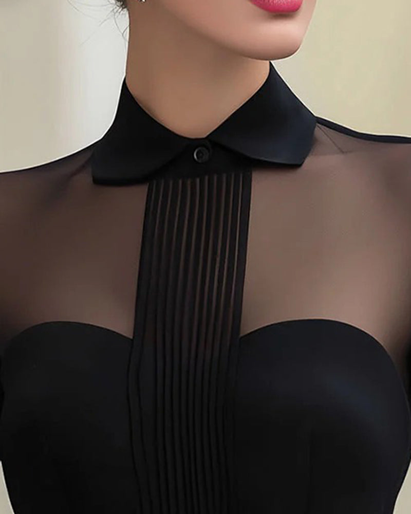 Elegant Mesh Long-Sleeve Blouse