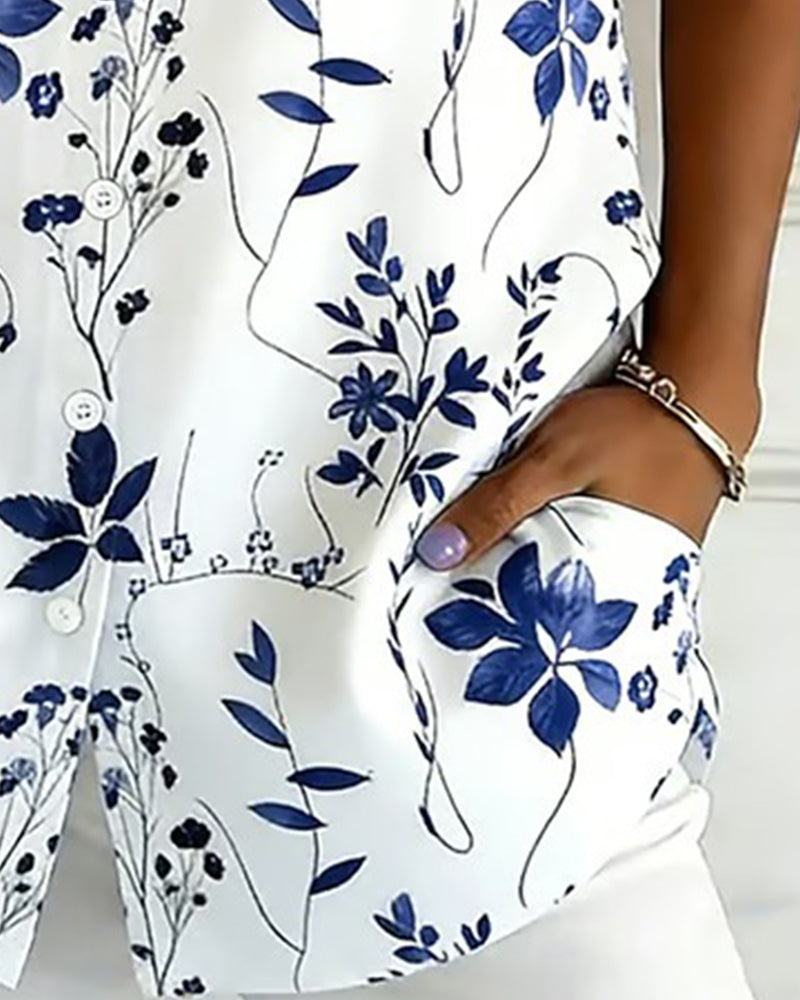 Collared Short-Sleeved Printed Shirt