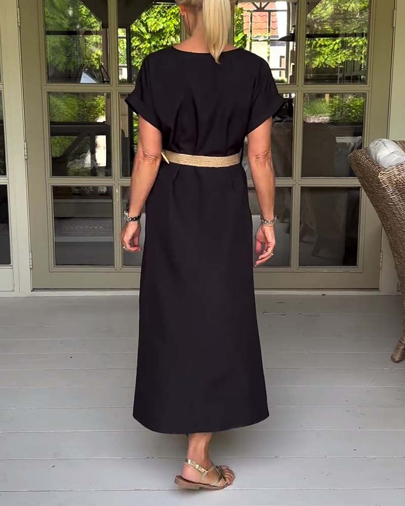 Solid color short sleeve slit dress casual dresses summer