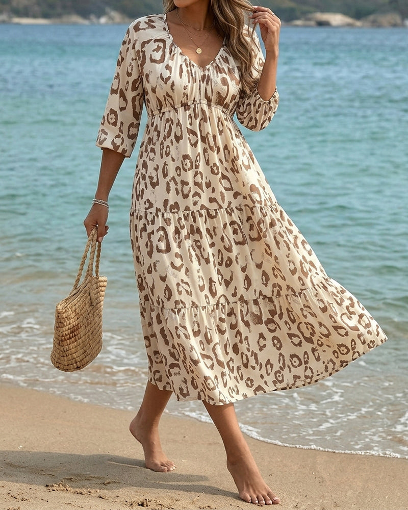 Leopard Print V-Neck Dress