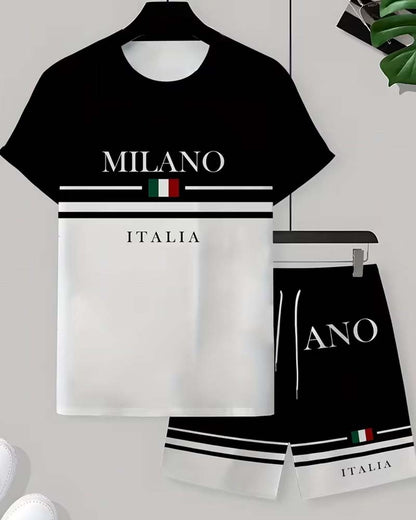 Letter Print Color-Blocked Casual Suit