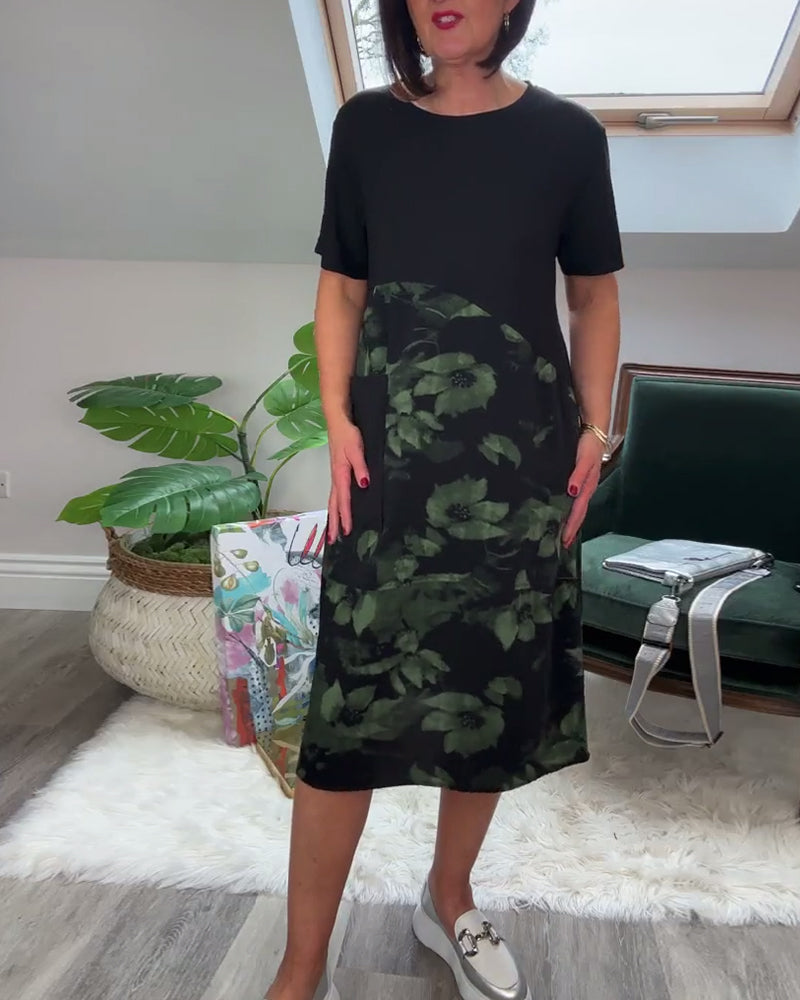 Casual round neck floral print patchwork dress