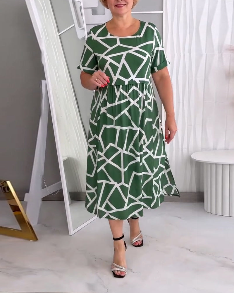 Crewneck Patchwork Casual Loose Dresses