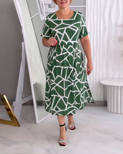 Crewneck Patchwork Casual Loose Dresses