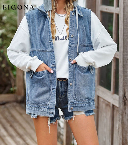 Sleeveless Hooded Denim Jacket with Pockets Misty Blue clothes M.F Ship From Overseas Shipping Delay 09/29/2023 - 10/02/2023 trend