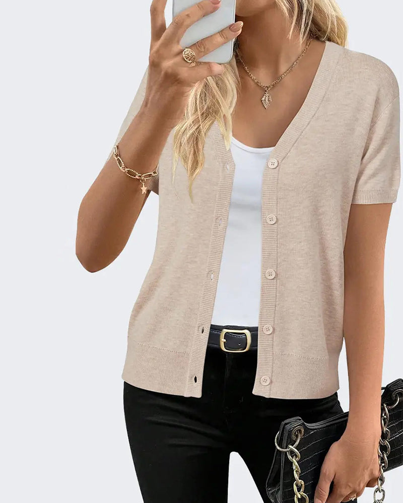 Short Sleeve V-Neck Cardigan