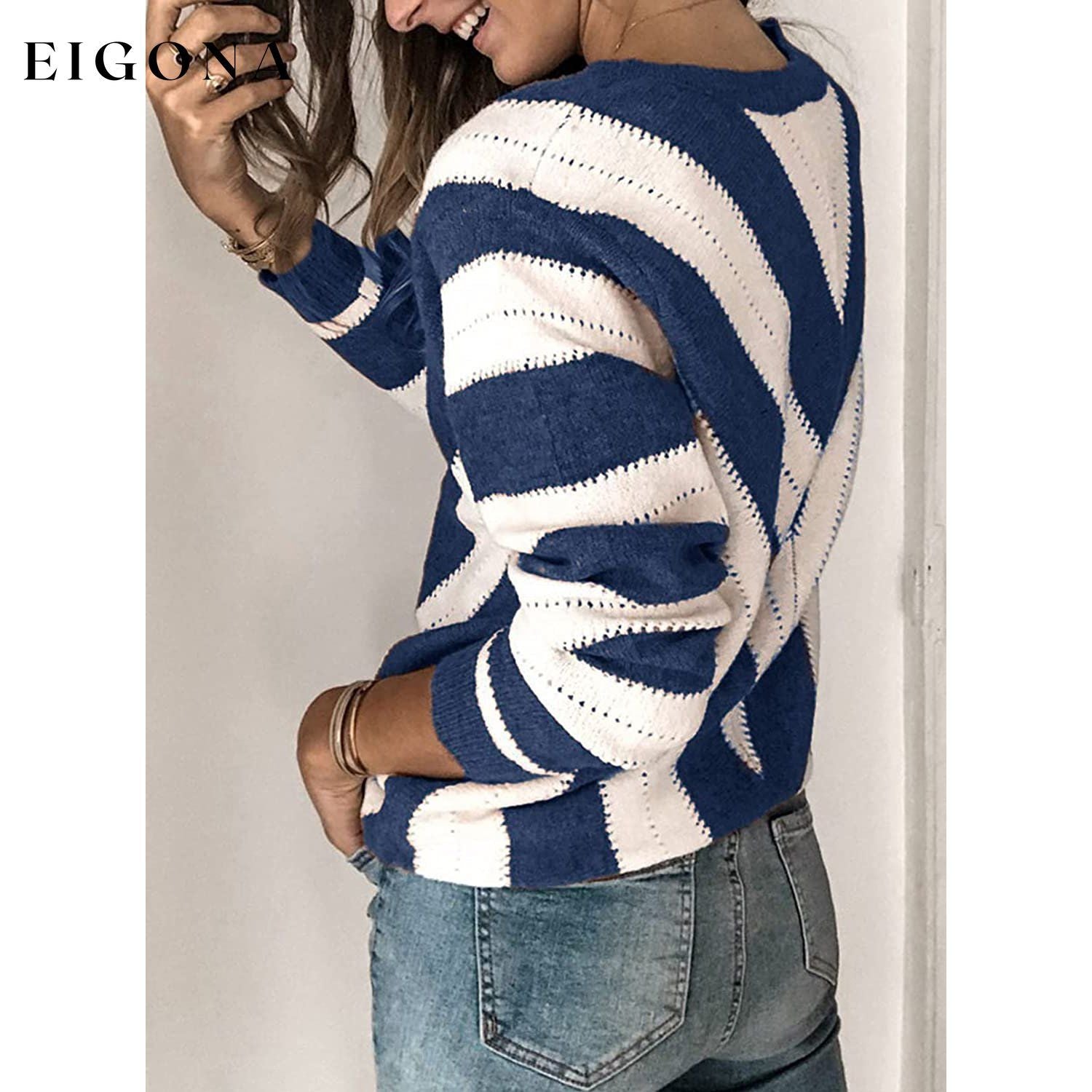 Color Block Striped V Neck Sweater for Women Long Sleeve Knit Pullover Jumper Tops __stock:50 clothes refund_fee:1200 tops