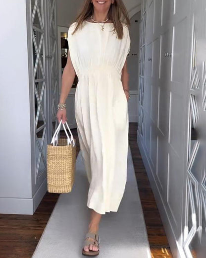 Elegant Solid Color Waisted Dress