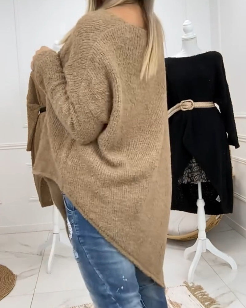 Fashion solid color slit long sleeve irregular pullover 2024 f/w pullovers