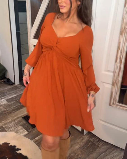 Twisted V-Neck Temperamental Dress