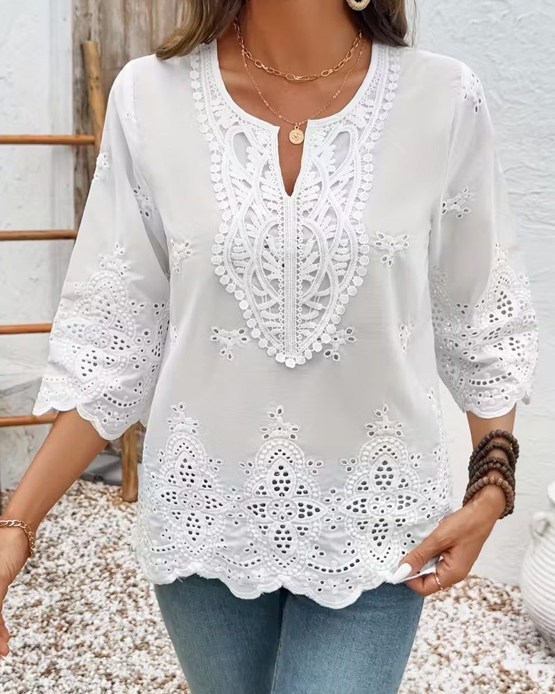 Sexy Openwork Lace V-Neck Blouses