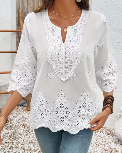 Sexy Openwork Lace V-Neck Blouses