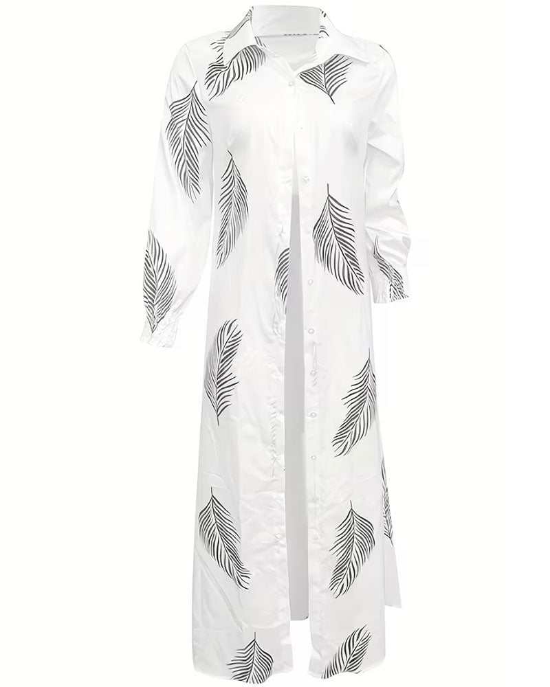 Palm Leaf Print Shirt Dress