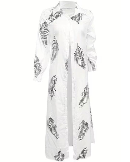 Palm Leaf Print Shirt Dress