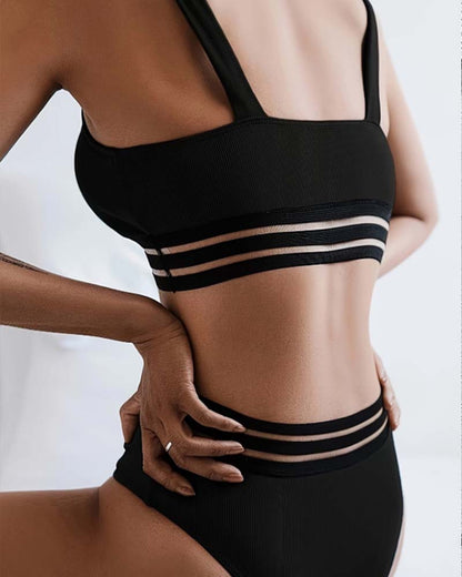 Stripe Patchwork Minimalist Solid Bikini