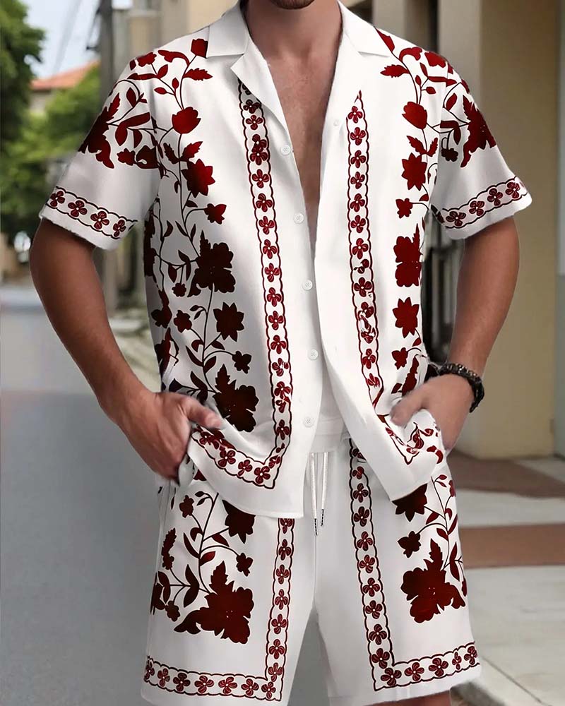 Men's Blue Porcelain Button Front Short Sleeve Set