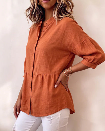 Relaxed Vintage Puff Sleeve 3/4 Sleeve Blouse