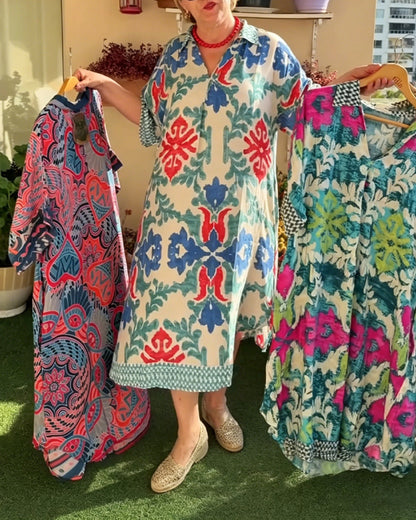 Bohemian Print Loose Fit Shirt Dress