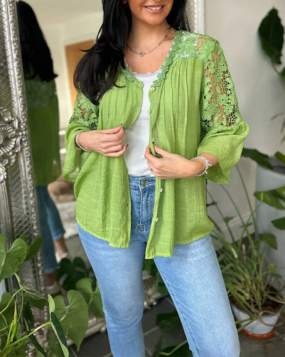 Blusa con pannello floreale in pizzo ampio