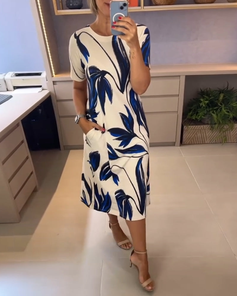 Vestido estampado con cuello redondo