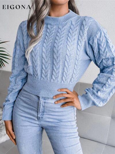 Cable-Knit Round Neck Cropped Sweater Clothes Ship From Overseas Y*X