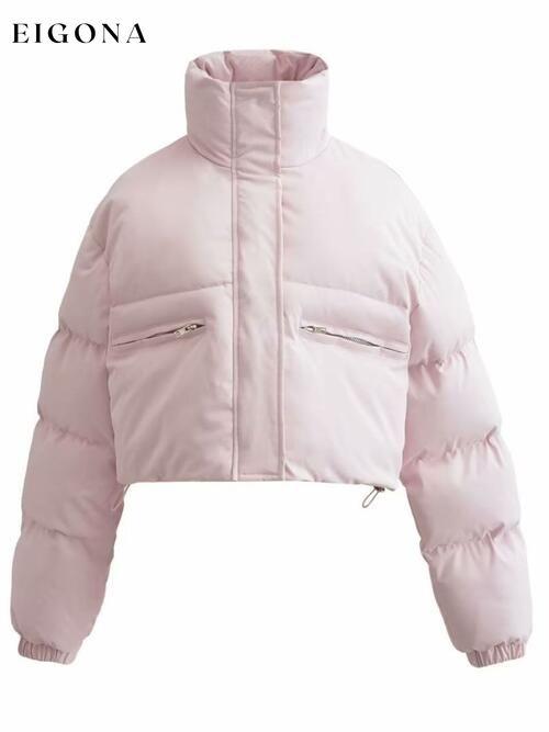 Snap and Zip Closure Drawstring Cropped Winter Coat Blush Pink clothes Jackets & Coats K&BZ Ship From Overseas
