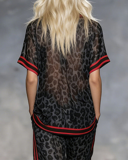 Leopard Pattern Thin Athletic Two-Piece Set