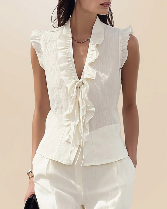 Elegant Strappy Ruffle Blouse blouses & shirts spring summer