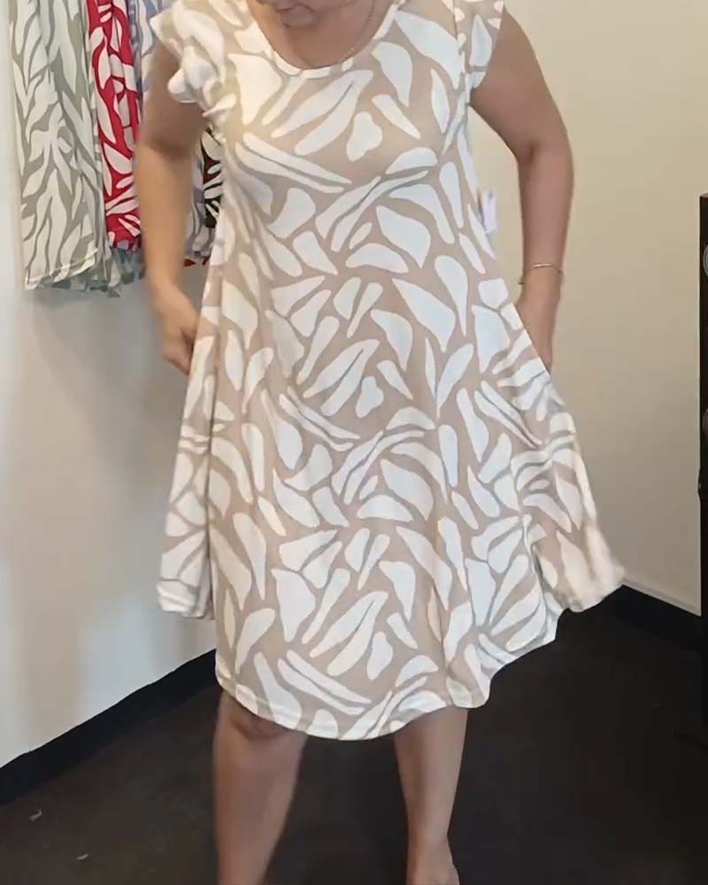 Small Flying Sleeves Round Neck Geometric Print Dress