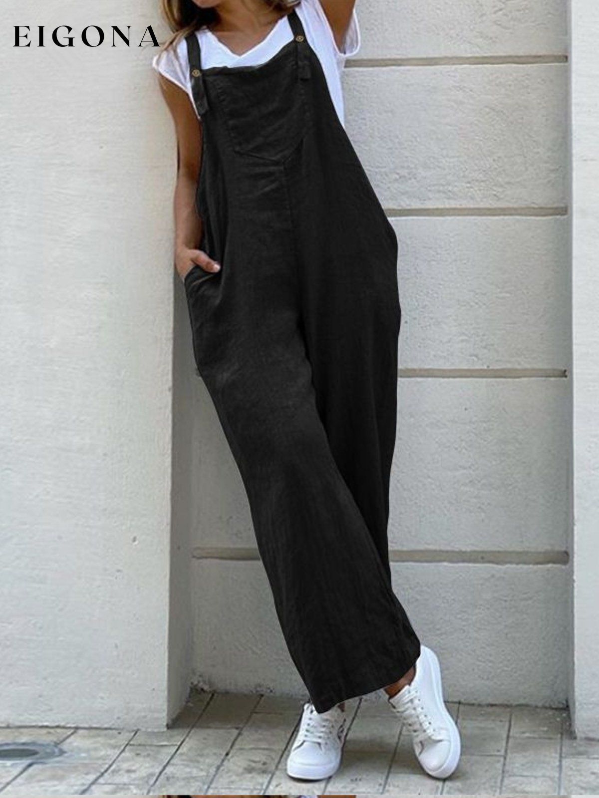 Women's Casual Pure Color Wide Leg Overalls cotton linens