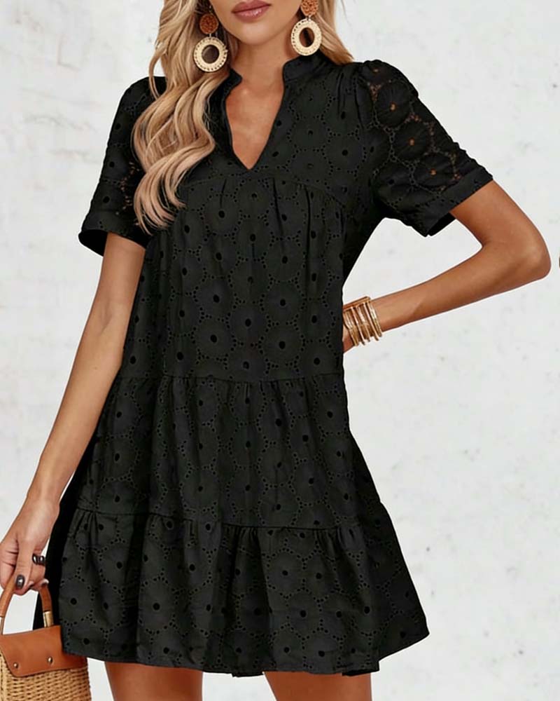 Hollow V-Neck Short-Sleeved Dress