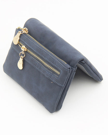 Women's Bifold Zipper Wallet Plain Short Card Purse