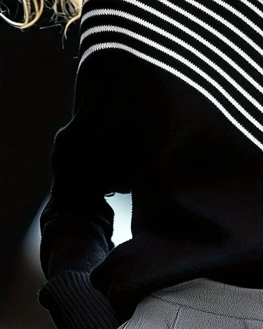 Turtleneck Striped Drop Shoulder Jumper