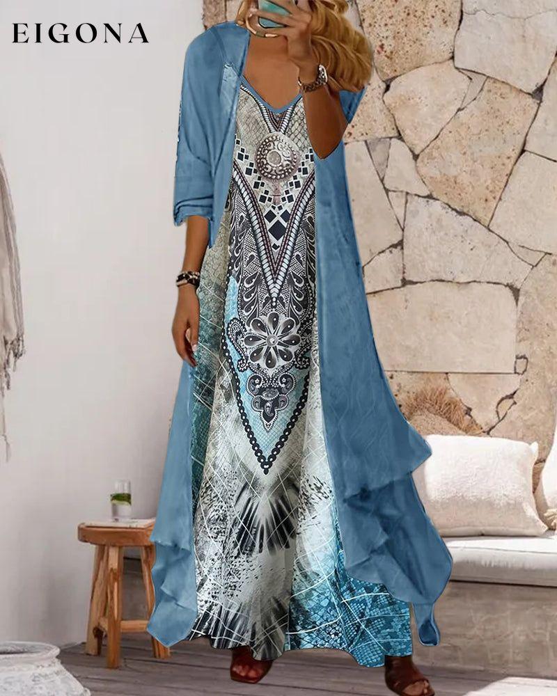 Ethnic style printed suspender dress two piece set spring summer two-piece sets