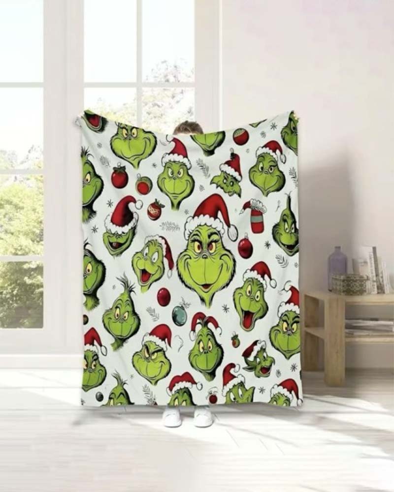 Christmas Checkered Anime Cartoon Throw Blanket accessories christmas grinch