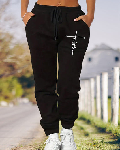 Lettering print drawstring sweatpants 2024 f/w pants spring