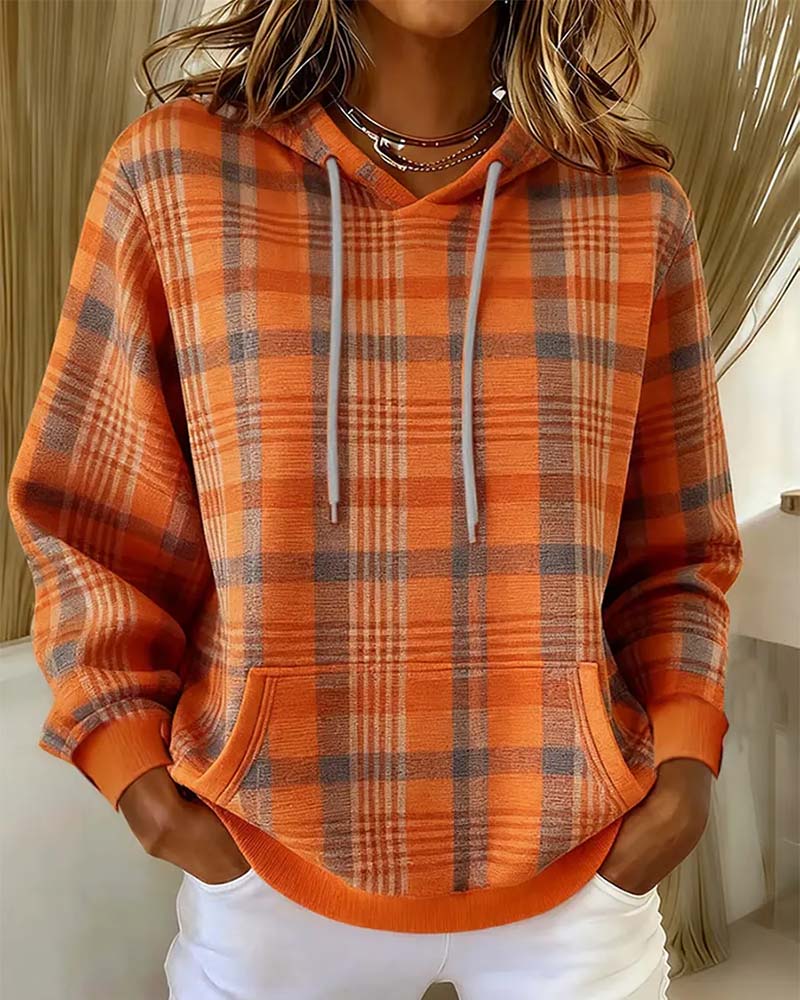 Plaid Pocket Casual Hoodie 2024 f/w hoodies spring