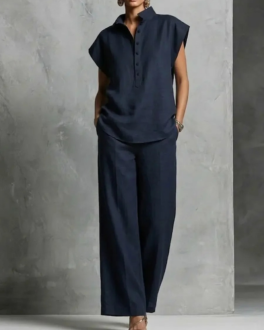 Solid Color Blouse & Wide-Leg Pants Set spring summer two-piece sets