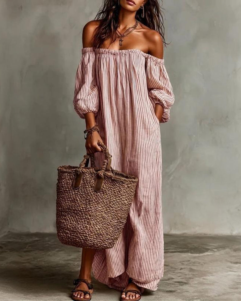 Loose Off-Shoulder Striped Dress