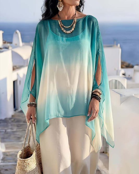 Off-Shoulder Sheer Contrast Blouse blouses & shirts spring summer