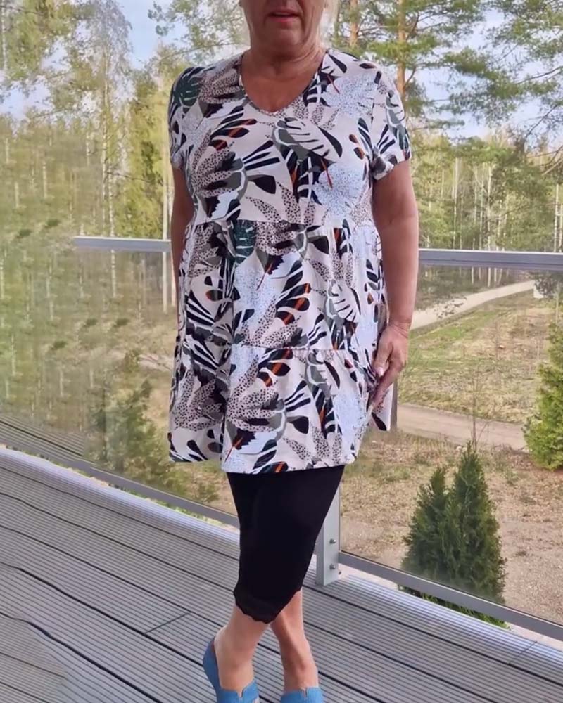 Short sleeve leaf print casual blouse blouses & shirts summer