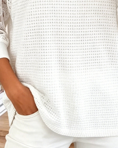 Three-Quarter Sleeve Lace Panel Blouse