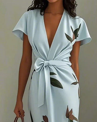 Floral Print Waist Tie Dress